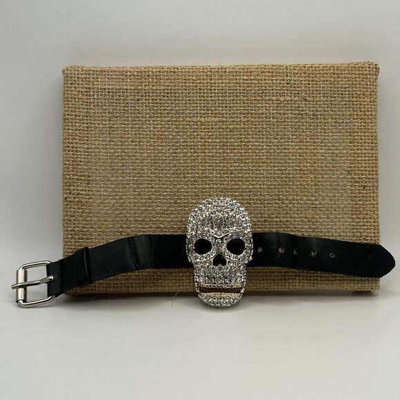 Clear Rhinestones Gold Tone Skull Bling Bling Wrist Buckle W/ Bracelet Strap - Picture 11 of 12
